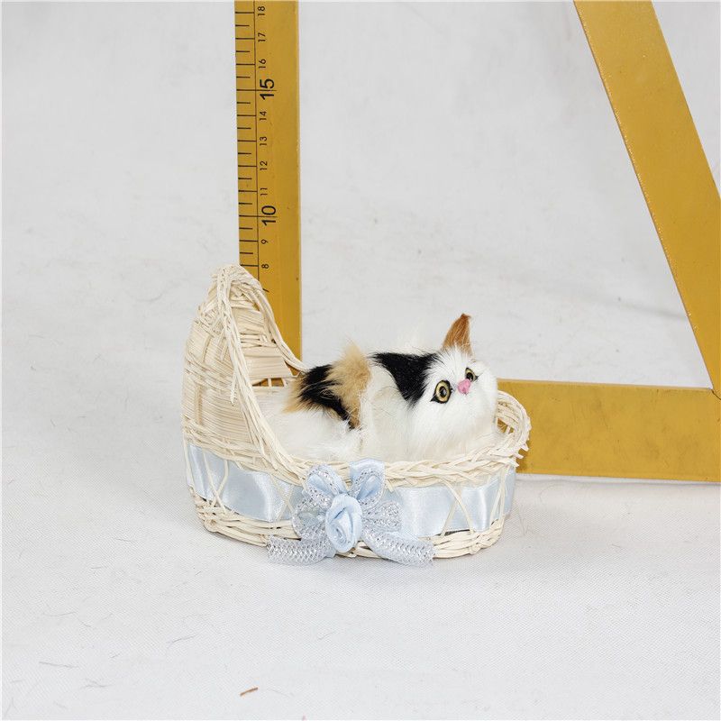 皮毛玩(wán)具：真皮毛仿真動物(wù)可(kě)愛(ài)小(xiǎo)趴貓純手工(gōng)制(zhì)作(zuò)都(dōu)送籃子(zǐ)藝品擺件(jiàn)創意包郵義烏楚傑工藝品有限公司